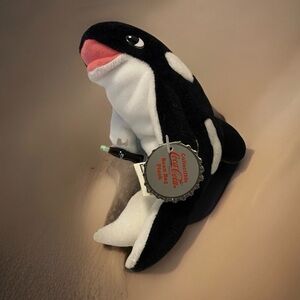 Whale with Coca-Cola bottle bean bag plush 1998 VTG style 0137